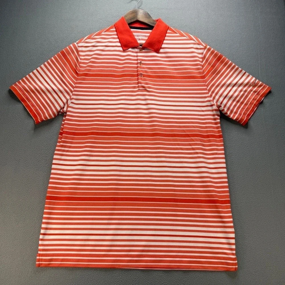 Nike‎ Golf Polo Shirt Tour Performance Dri-Fit Large Orange White Striped Mens